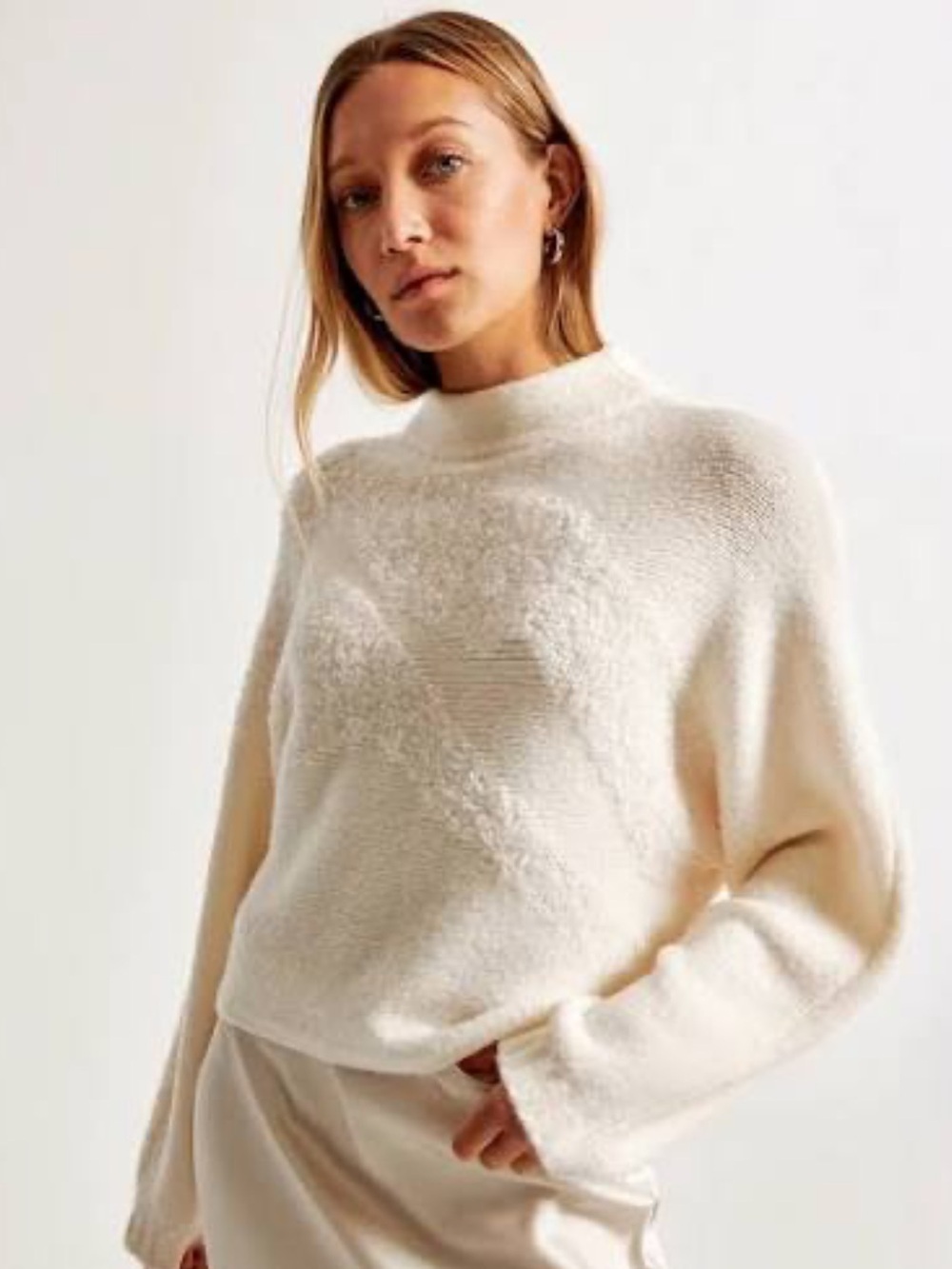 Abercrombie & Fitch Intarsia Mockneck Wool Blend Dolman Sweater Size XS Chic 90s